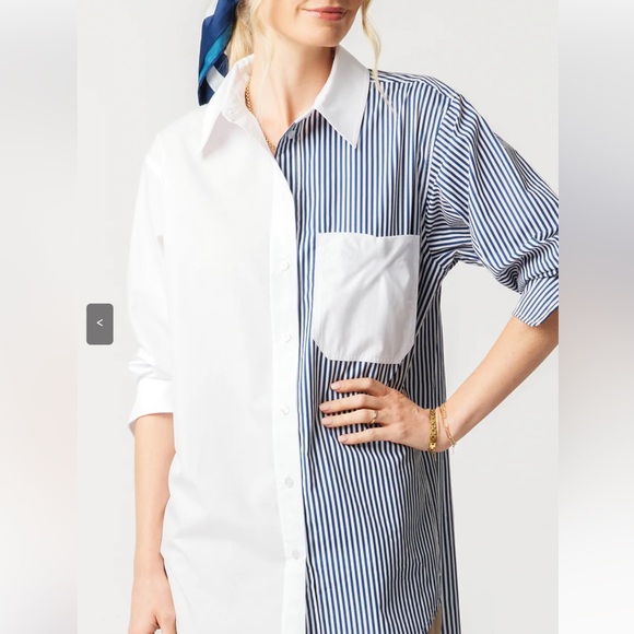 KATIE KIME THE BROOKLYN BUTTON DOWN - Striped Blue - Monogram OP on Pocket - M/L - Picture 4 of 8